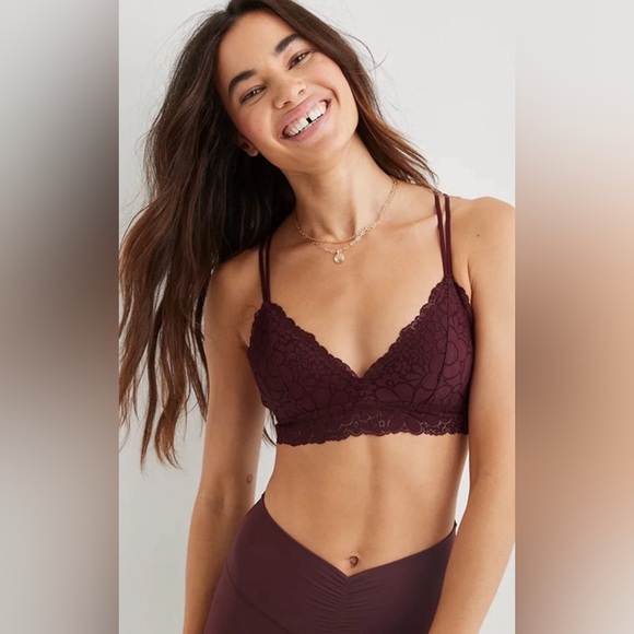 Nwt Aerie Real Happy  Women's Black CANDY Lace WIRELESS  Bra Size 34C - Picture 1 of 6